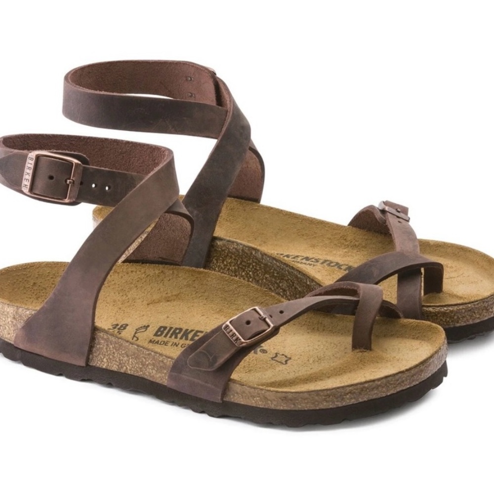 Brown Leather Sandals with Adjustable Ankle Strap - Picture 2 of 6